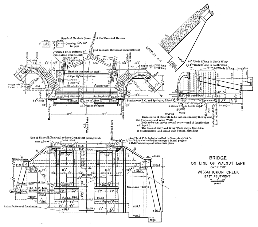 Bridge on the Line of Walnut Lane over the Wissahickon Creek: East Abutment
