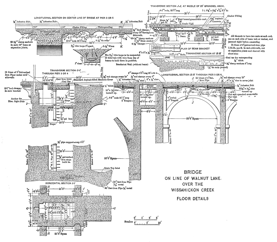 Bridge on line of Walnut Lane over Wissahickon Creek: Floor Details