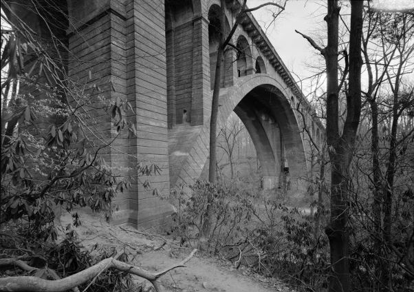 [Walnut Lane Bridge West Face, showing the main concrete arch]